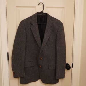 Vintage Levi's Gray Herringbone Wool Blazer with Brown Suede Elbow Patches